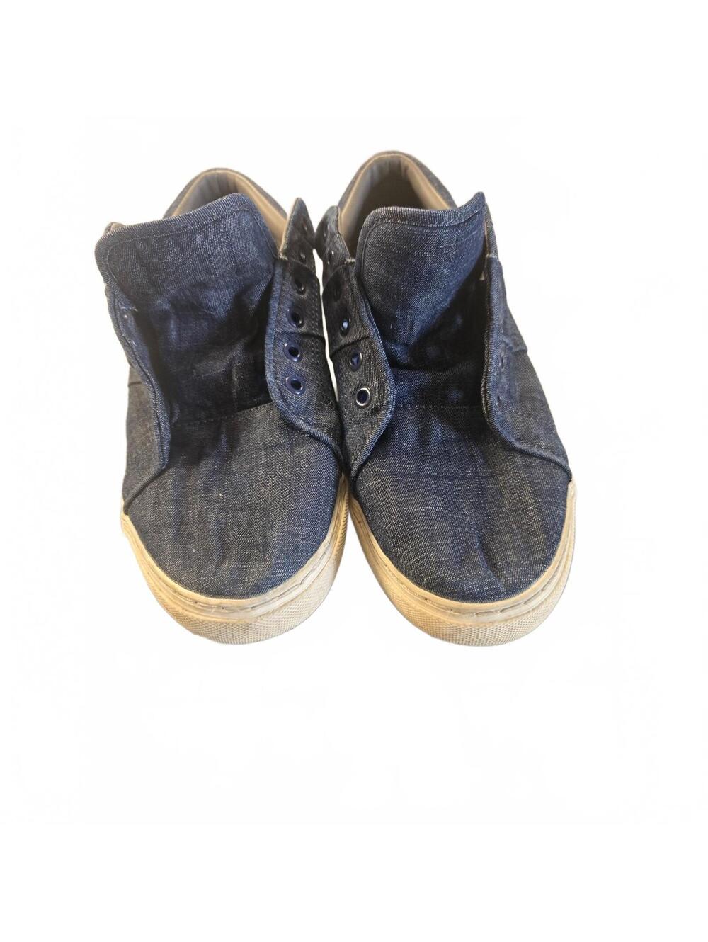 Express Size 10 Blue Canvas Denim Mens Shoes Sneakers Low Top Retro Look